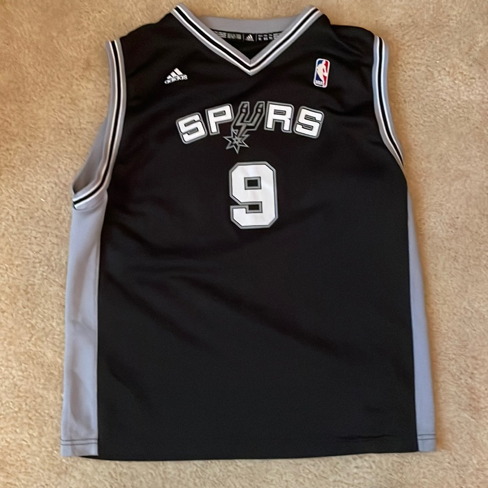 Adidas San Antonio Spurs Jersey Tony Parker #9 EUC black silver white Boys XL